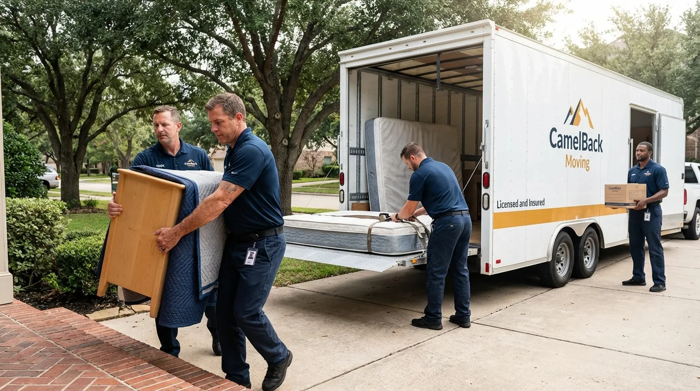 Crew loading residential truck for cross-state move from Jefferson, IA