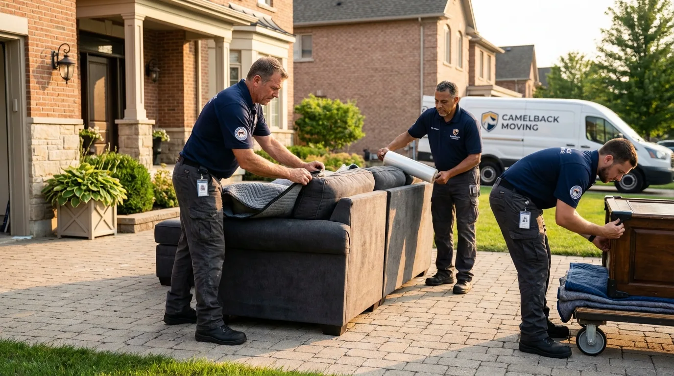 Large estate moving crew wrapping furniture in Jefferson, IA