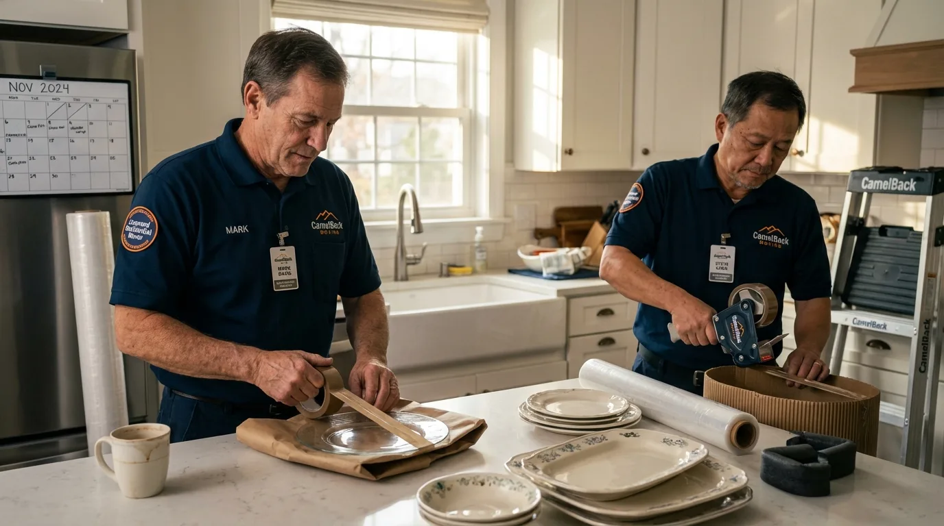 Professional crew packing kitchen dishware in Jefferson, IA
